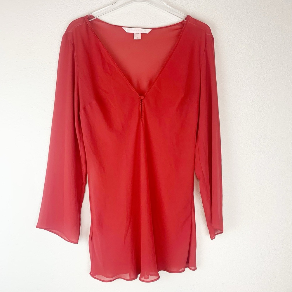 Vintage Y2K Victoria's‎ Secret Small Red Sheer Chiffon Nightie Feminine Romantic